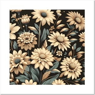 Beige Floral Illustration Posters and Art